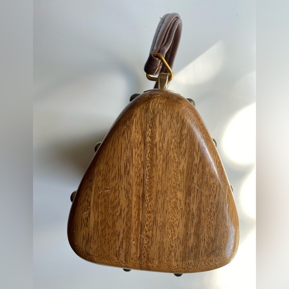 SOLD - Vintage Boho Raffia Woven Straw Floral Wooden Box Bag Purse Cabana - Picture 9 of 13